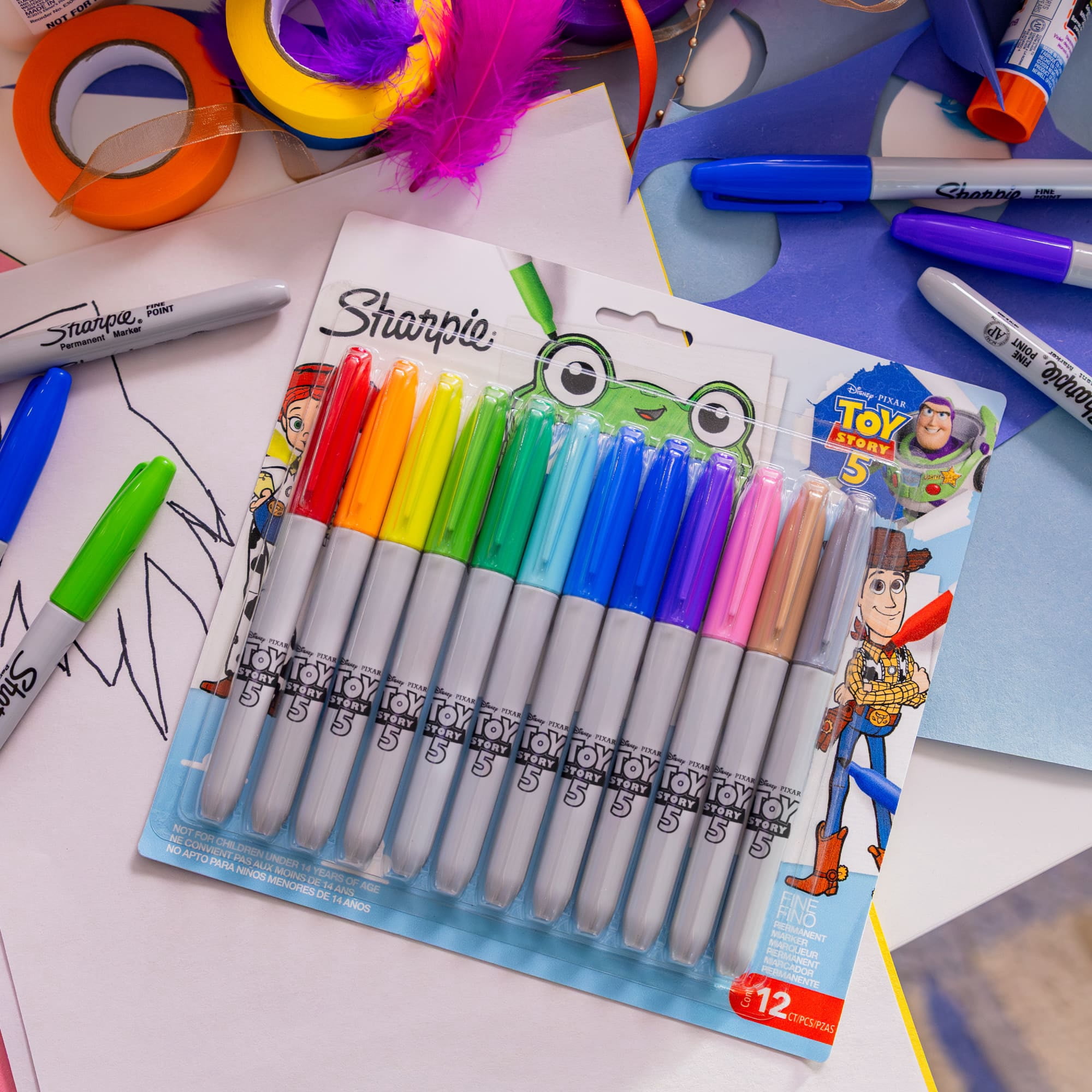 Sharpie Permanent Markers, Toy Story 5 Packaging, Assorted, Fine Point, 12 Count
