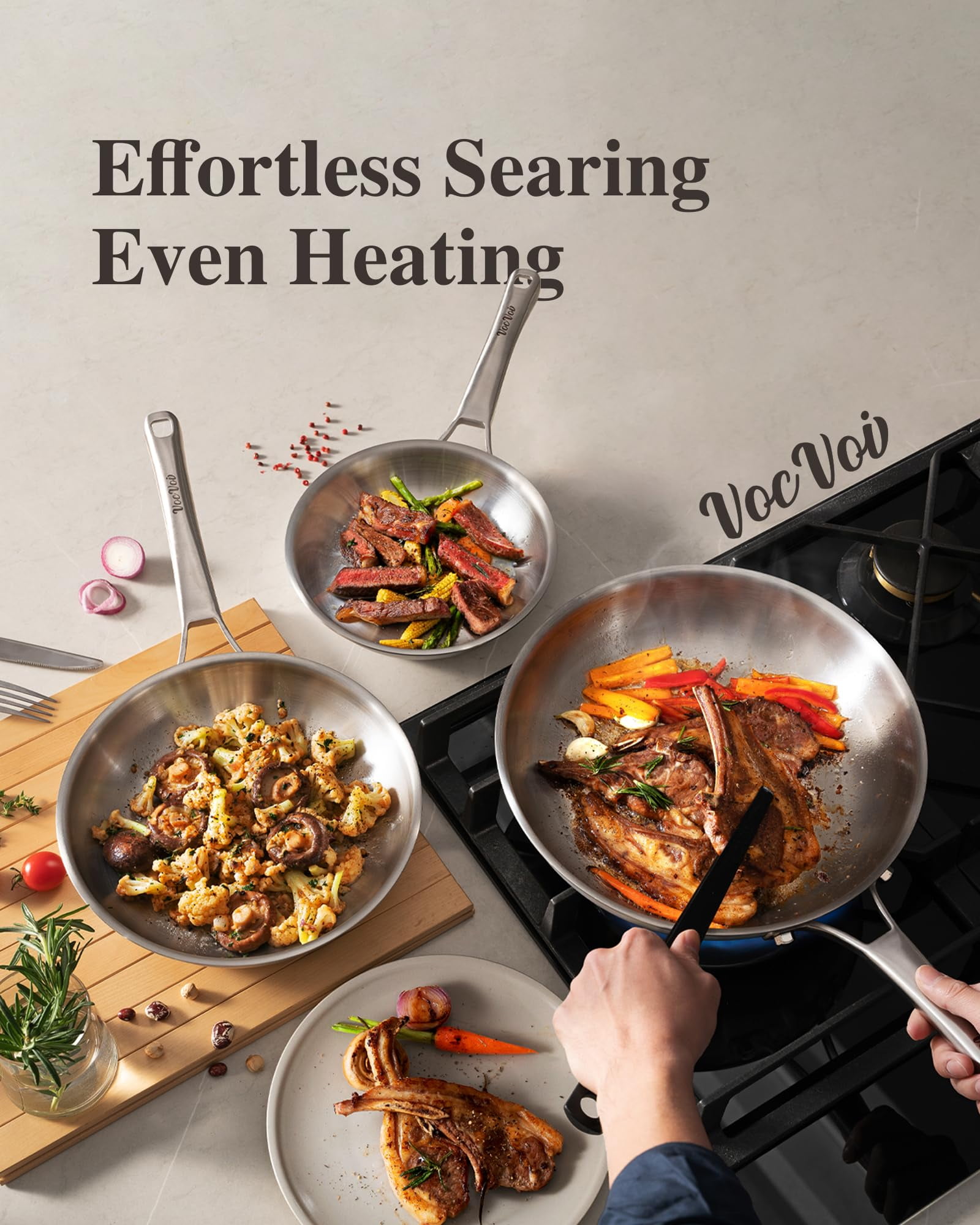 VocVoi 12 inch Tri-Ply Stainless Steel Pan - Thumbnail 4