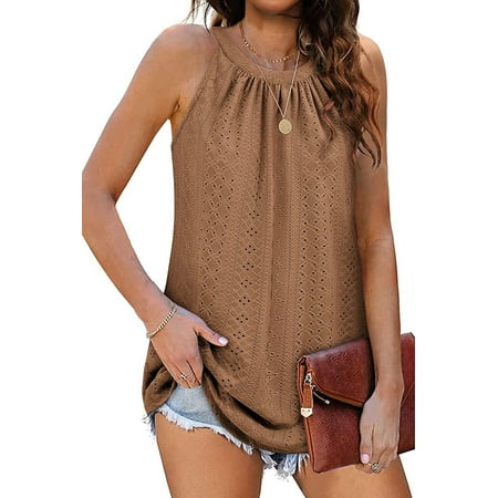 

Saodimallsu Women Sleeveless Halter Casual Pleated Summer Flowy Cami Shirts