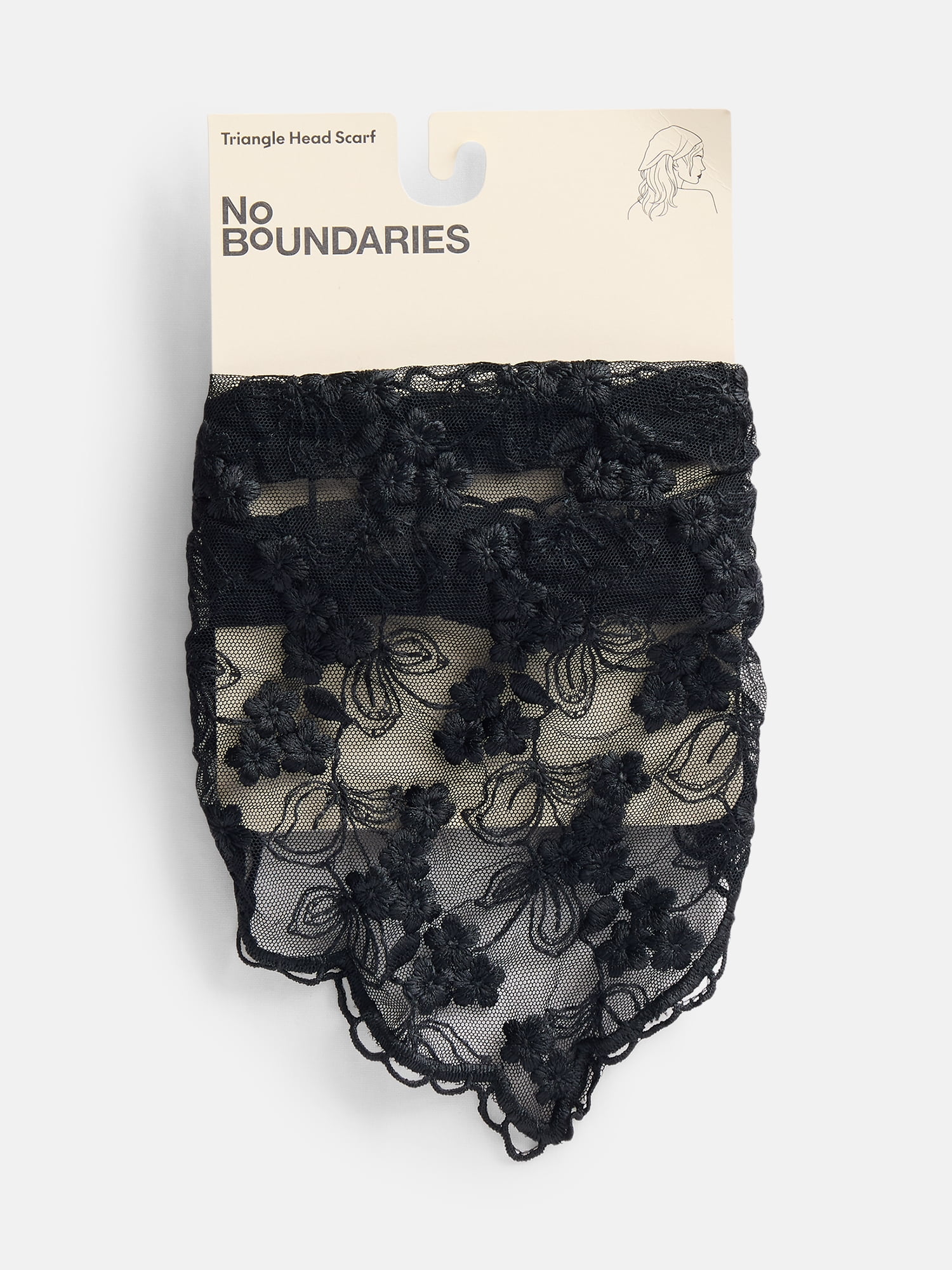 No Boundaries Lace Triangle Head Scarf, Black, Women's