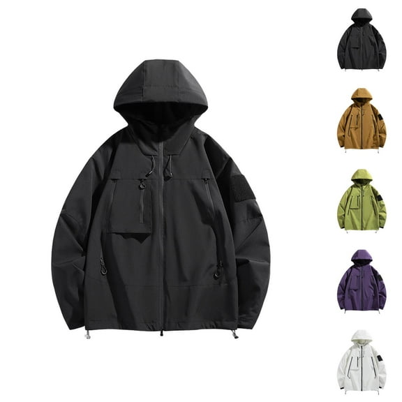 Rain Jackets for Men 2025 Windproof Waterproof Outdoor Zip Up Hooded Jacket with Pockets Outerwear Coat Hoodie