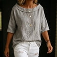 thumbnail image 7 of Womens Shirts Boat Neck Half Sleeve Linen Blouse Casual Loose Fit Solid Color Cotton Linen Summer Lightweight Tops Gray M, 7 of 7