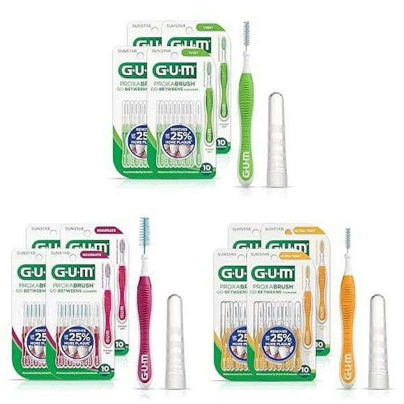 Bundle of GUM Proxabrush Go-Betweens - Tight 10ct (4Pk), Moderate 10ct (4Pk), Ultra Tight 10ct (4Pk), Interdental Brushes for Plaque Removal, Safe for Braces & Dental Devices