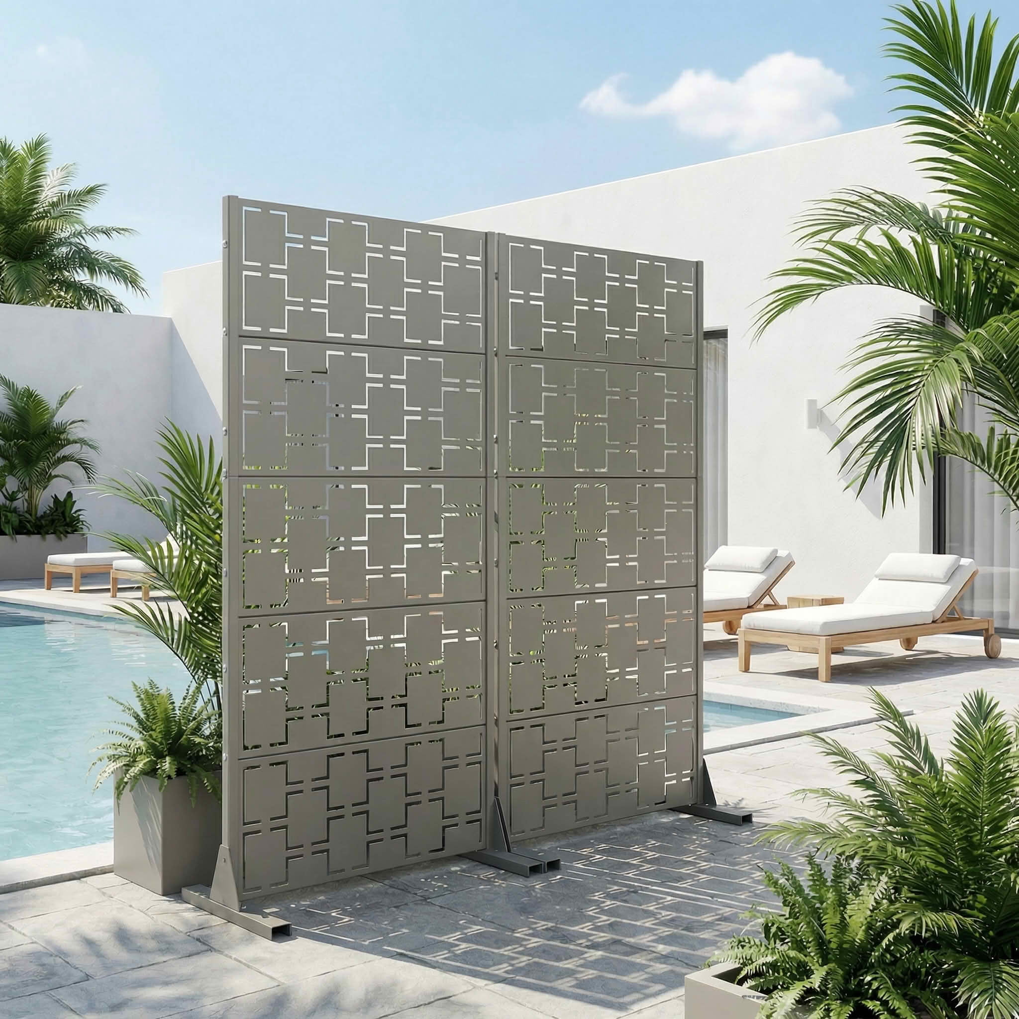 MAYEERTY 59x30 Gray Double-sided Outdoor Natural Privacy Panel Screen, 5 Piece Set Natural Folding Divider for Backyard and Garden