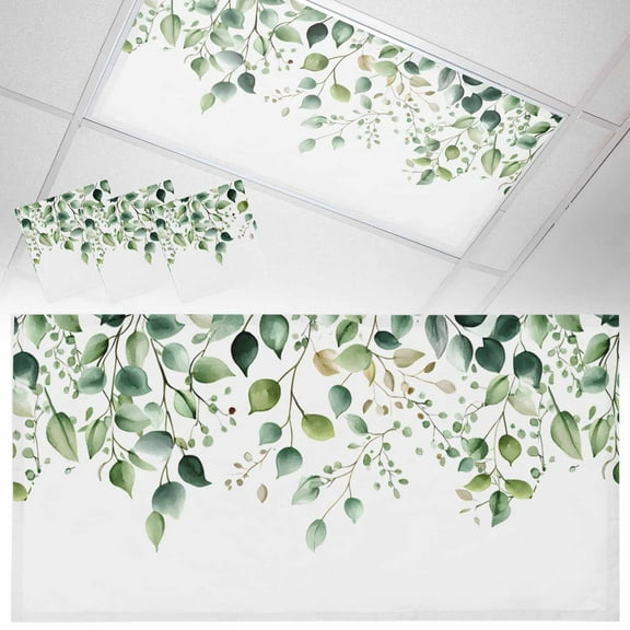 3 Pack Eucalyptus Leaf Fluorescent Light Covers for Ceiling Lights Country Green Plant Farm Magnetic Ceiling Light Covers Overhead Light Filters for Office Classroom Home