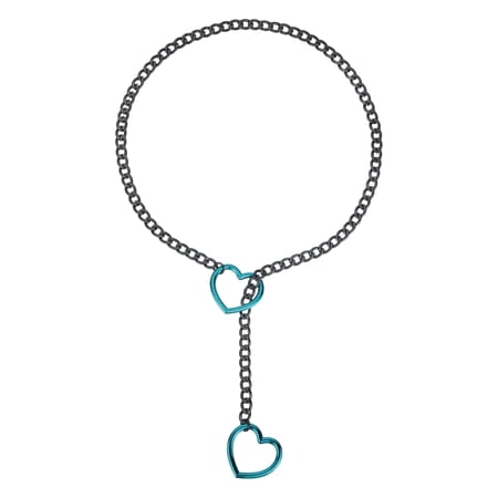 Uxcell Slip Chain Necklace, 31.5 Inches Cuban Adjustable Y Necklace with Heart O Ring Stainless Steel Chain Chokers for Women Punk Gothic Jewelry, Black & Blue Heart