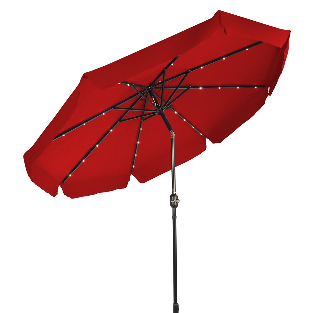 Deluxe Solar Powered LED Lighted Patio Umbrella 10' With Scalloped