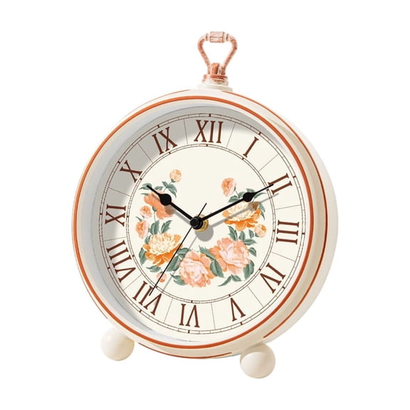 Fareti Small Battery Operated Antique Retro Analog Alarm Clock for Room Decor, Silent Elegant Bedside Desk Table Gift Clock 8.07 in