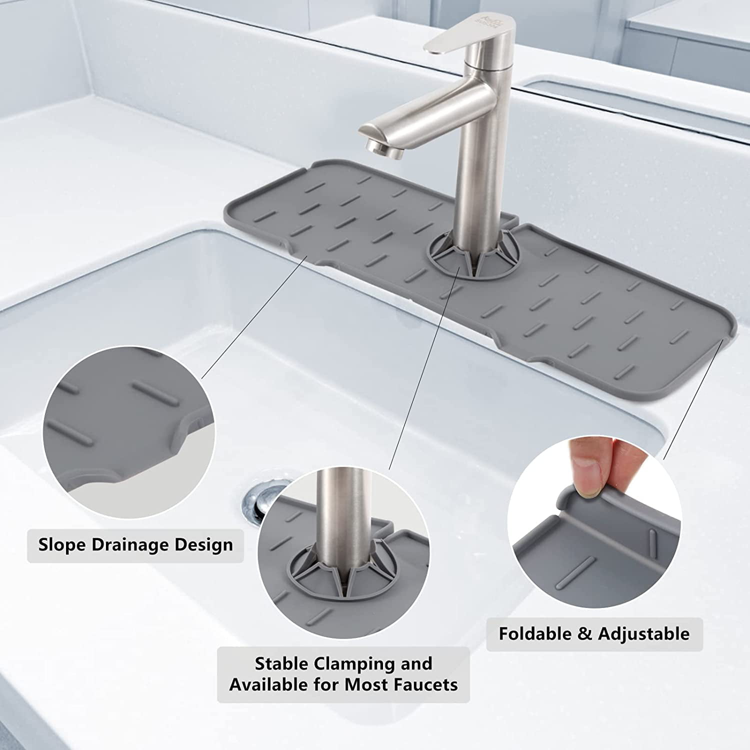Silicone Kitchen Faucet Mat, Faucet Splash Catcher, Silicone Deflector  Under The Faucet - Keep Kitchen and Bathroom Sinks DryGrey / Small in 2023