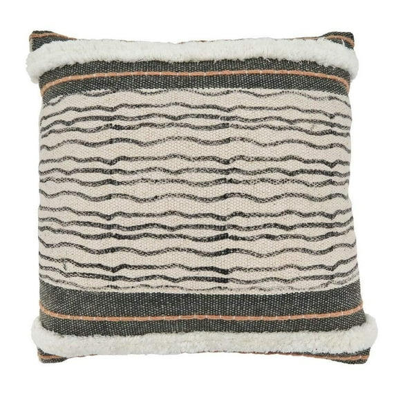 Stripe Print & Embroidery Design Cotton Decorative Throw Pillow 20 Inch Square