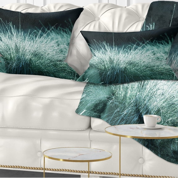 Designart Wet Green Grass in Downpour - Landscape Printed Throw Pillow - 12x20