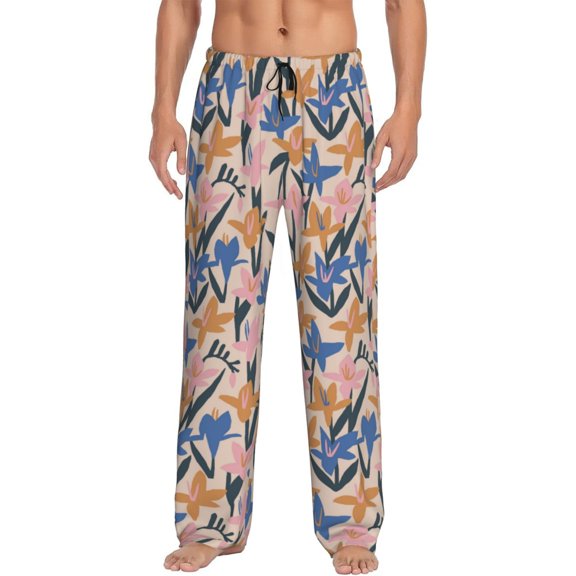 Fotbe Lilies Flowers Men's Pajama Pants,Sleepwear Pants,Pj Bottoms Drawstring And Pockets-Medium