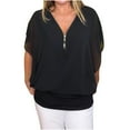 thumbnail image 2 of Teissuly Women Solid Short Sleeve V-Neck Pullover Chiffon Tops Shirts Blouse, 2 of 6