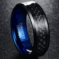 thumbnail image 4 of Vakki 8mm Tungsten Carbide Ring Black with Blue Carbon Fiber Inlay Wedding Band Ring Size 7-12, 4 of 5