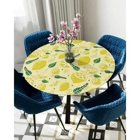

Round Fitted Tablecloth Lemon Pattern Elastic Edged Table Cover Protector Cloth Waterproof Polyester Rectangle Table Cover 45 -50