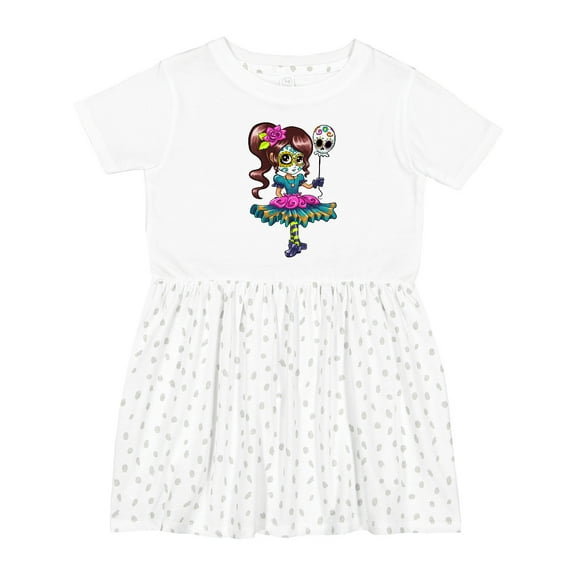 Inktastic DÃa De Los Muertos Girl with Skull Balloon Girls Toddler Dress