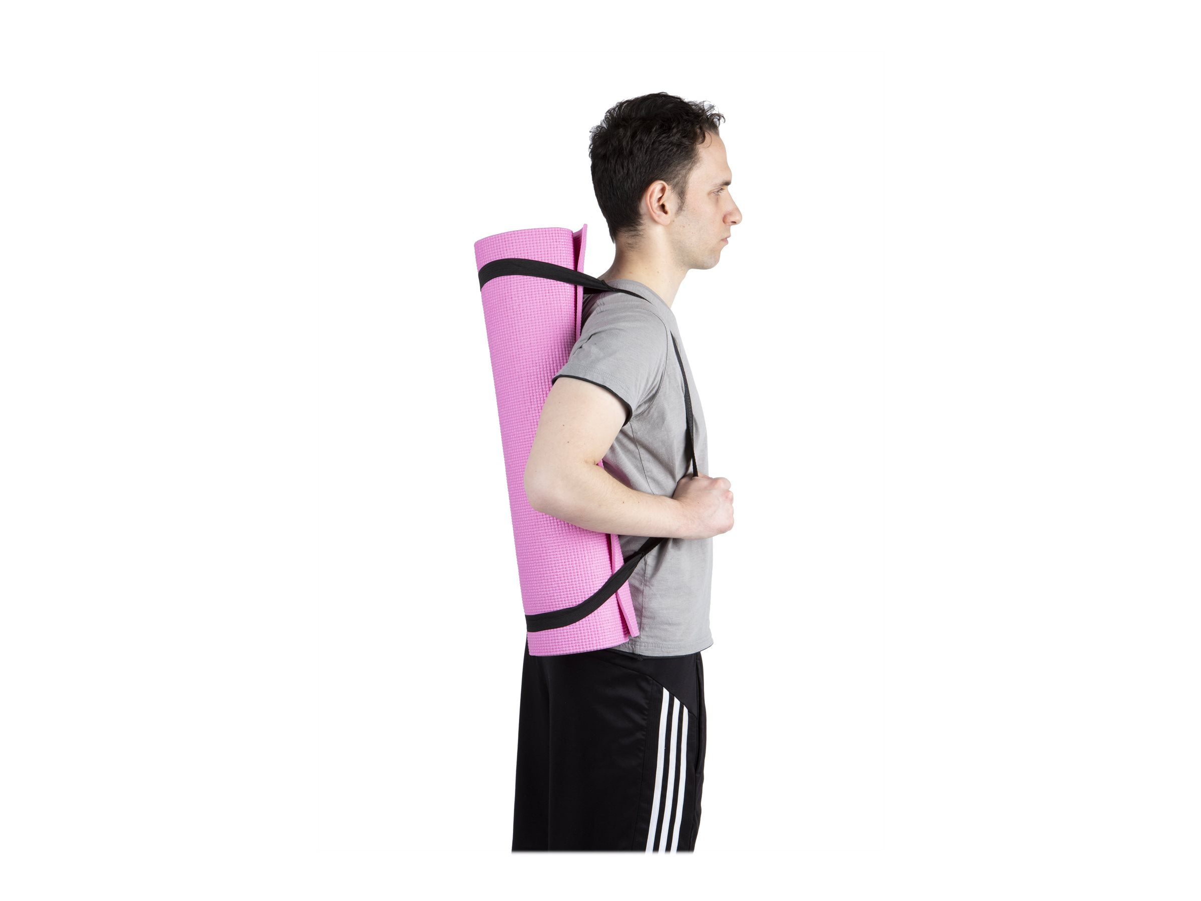 Mind Reader All Purpose 6mm PVC Extra Thick Yoga Mat with Carrying Strap, Pink
