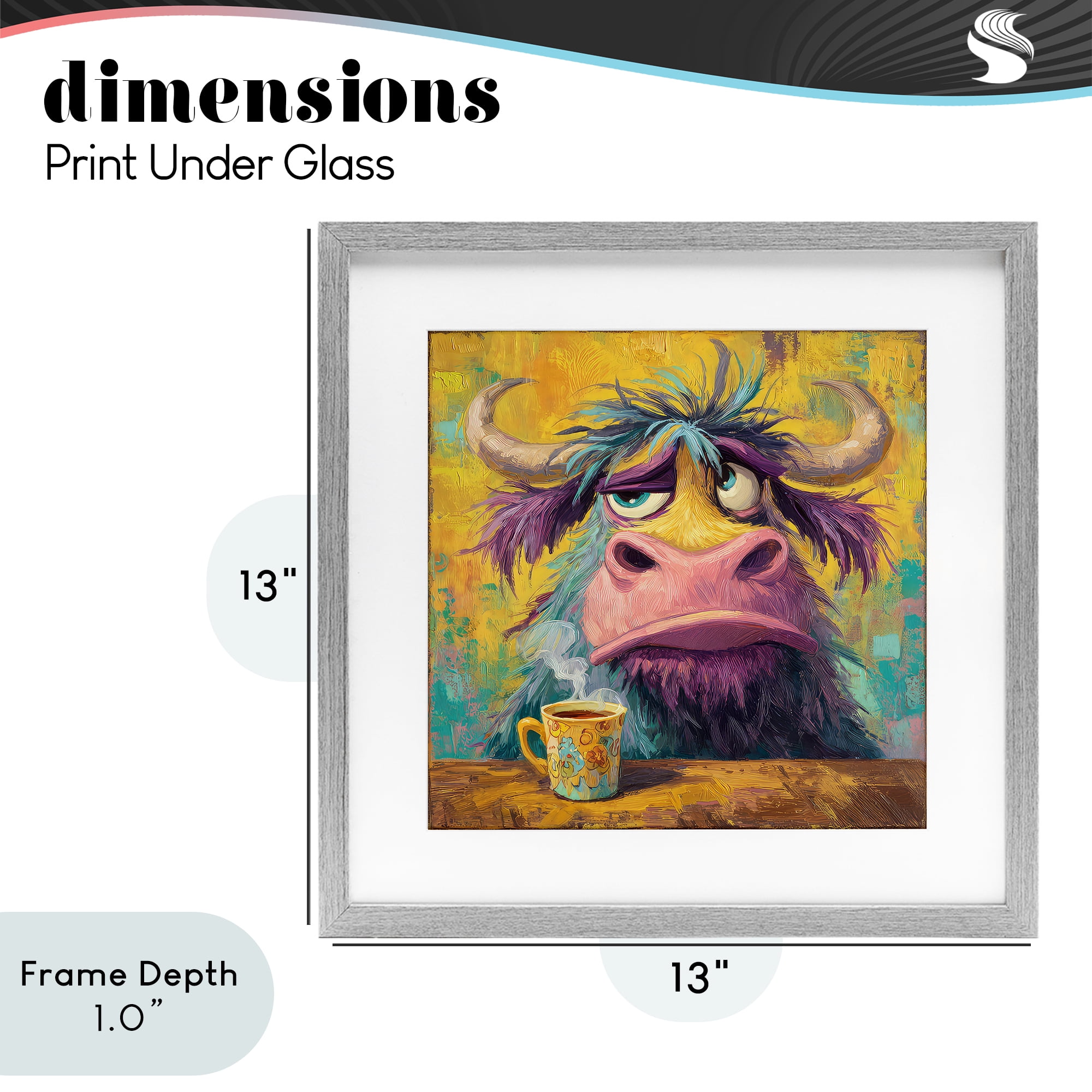 Stupell Industries Grumpy Cow & Mug Gray Framed Print Under Glass, design by The Wands Want