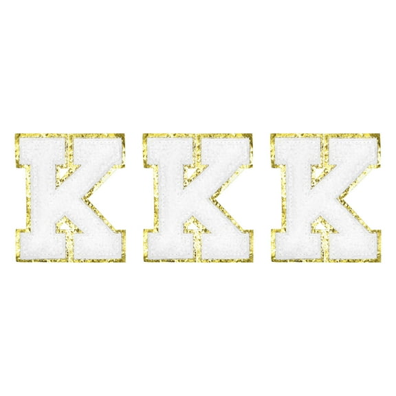 Chenille Letters K Patches Large Size 80mm/3.15 Inch Golden Glitter for Clothing,Shoes,Hats 3PCS(White)
