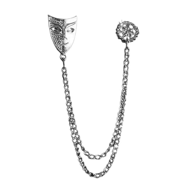 Men Suit Chain Brooch Statement Metal Trendy Decoration Lapel Pin Badge for