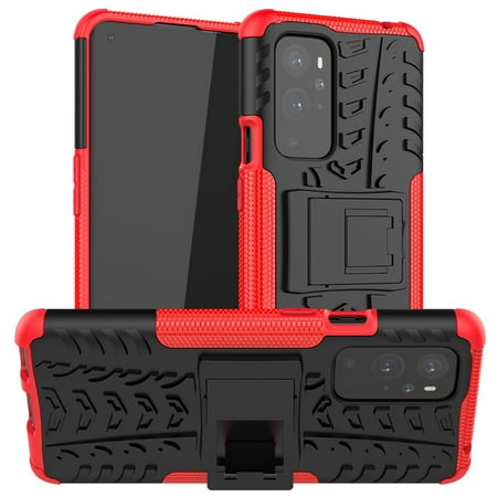 OnePlus 9 Case, Dteck Dual Layer Hybrid Rugged Shockproof Hard Case with Kickstand for OnePlus 9, Red