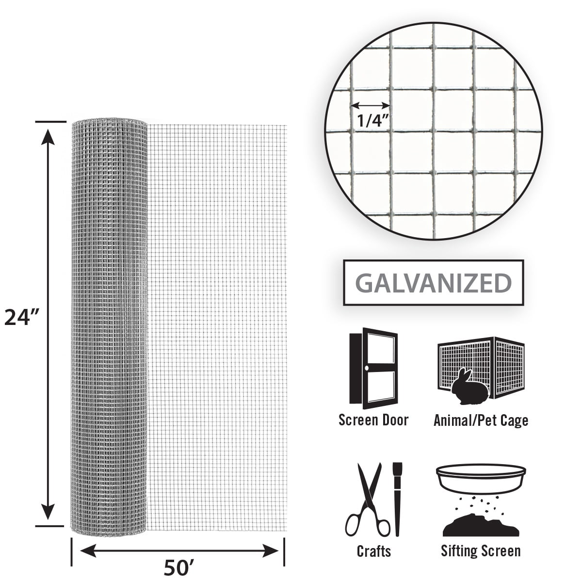 24in H x 50ft L Hardware Cloth with 1/4in Openings