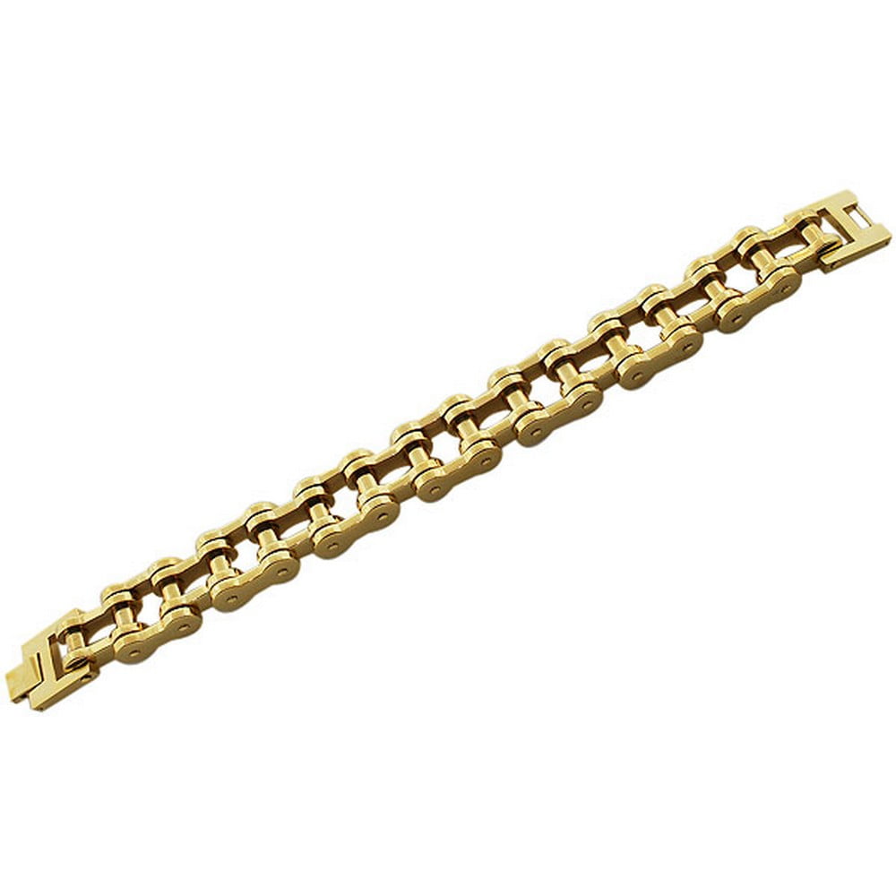 Stainless Steel Yellow Gold-Tone Link Bike Chain Large Heavy Men's Bracelet