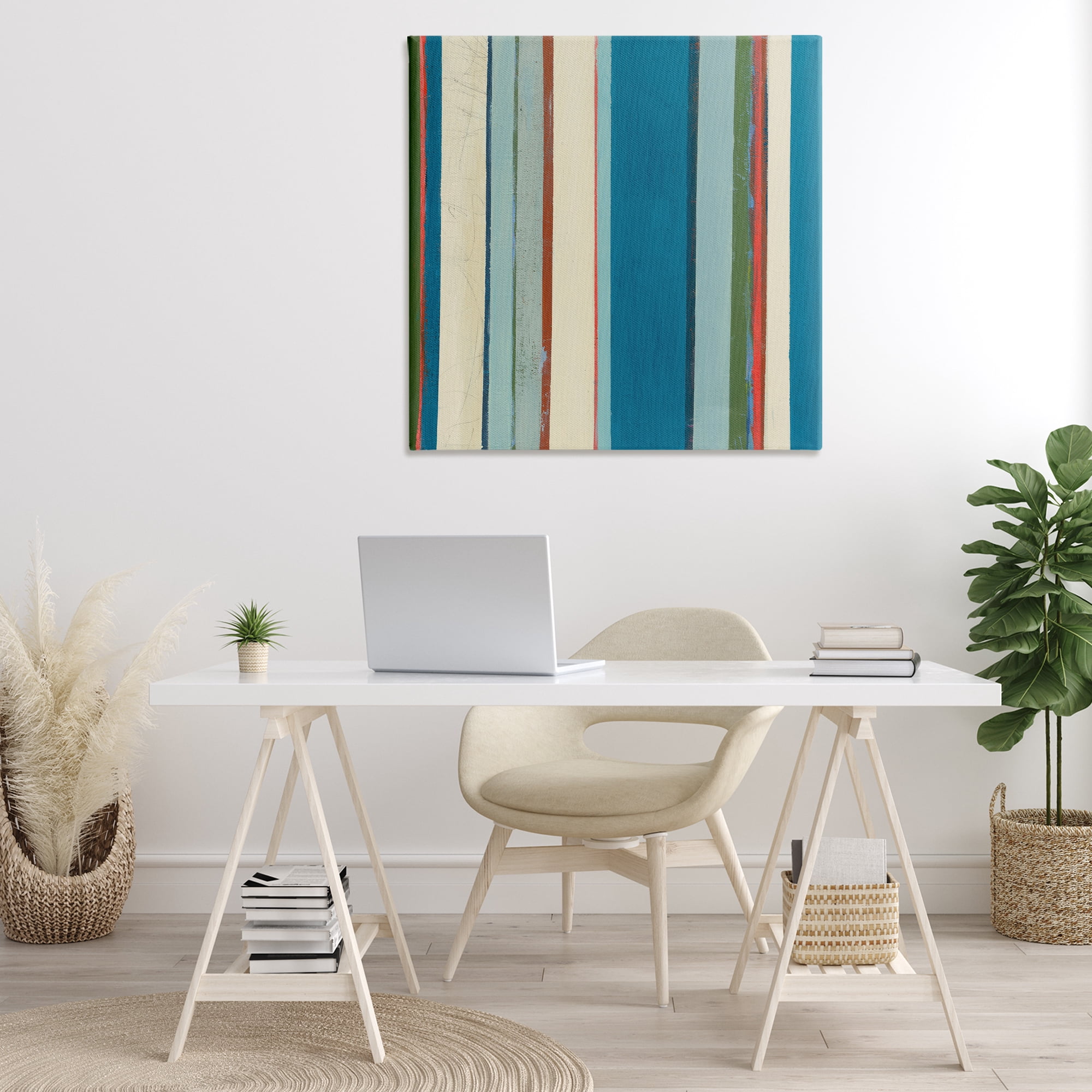 Stupell Industries Asymmetrical Blue Stripes Abstract Painting Gallery Wrapped Canvas Art Print Wall Art, 36 x 36