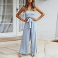thumbnail image 1 of Aueoeo Jumpsuit for Women, Women's Strapless Tube Top Rompers Casual Off Shoulder Solid Color Belted Wide Leg Jumpsuit with Pockets Straight Pants, 1 of 8