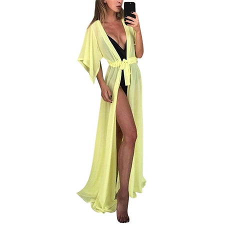 Lnzyyephy Summer Women Bikini Cover Up  Chiffon Cardigan Bikini Wrap Beachwear Long Blouse