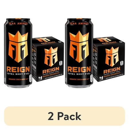 (2 pack) Reign Total Body Fuel, Orange Dreamsicle, Performance Energy Drink, 4 count, 16 fl oz