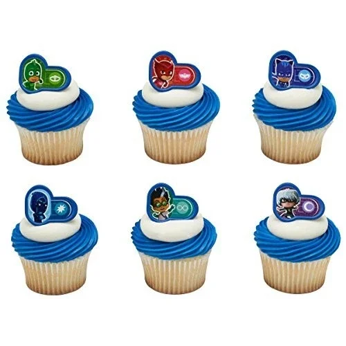 24-Pj Masks Cupcake Toppers Rings Birthday Party Plastic