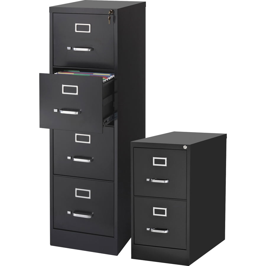 Lorell Commercial-grade Vertical File - 2-drawer - 15" X 22" X 28.4" - 2 X Drawer(s) For File - Letter - Lockable, Ball-bearing Suspension - Black - Recycled