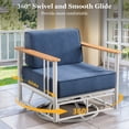 thumbnail image 4 of PARKWELL 3-Piece Outdoor Swivel Glider Chair with Side Table,Patio Oversized Metal Club Swivel Rocker Lounge Chairs with Luxury 6-Inch Thick Cushions for Front Porch Deck,White/Navy, 4 of 9