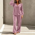 thumbnail image 3 of LYEAA Womens Velour Tracksuit Sets Two Piece Sets Long Sleeve V Neck Tops Wide Leg Pant Casual Workout Outfits, 3 of 7