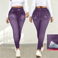 thumbnail image 2 of Bovxnpu Women's High Waisted Jeggings Pants Jeans Denim Pants Leggings Women's Faux Denim Print Wide Leg Pants Fake Pockets Long Sleeve Style Pants, 2 of 9