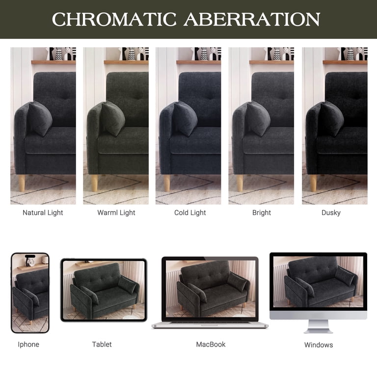 BedLuxury 47" Loveseat, 2-Seat Chenille Sofa, Dark Grey photo 8
