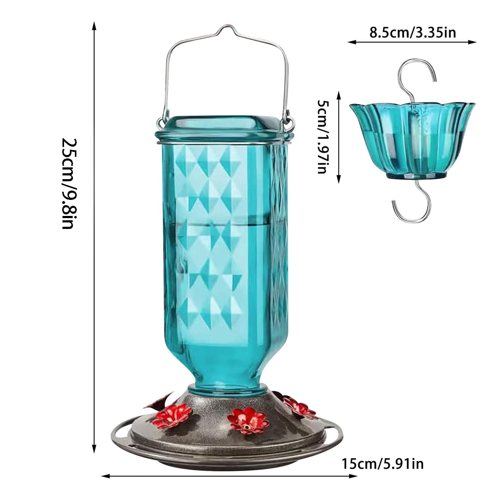 2026 Upgraded Hummingbird Feeders for Outdoors, 24oz Leak Proof Glass Hummingbird Feeder, Easy Clean Wide Mouth Bird Feeder with Ant Moat for Outside Hanging (Royal Blue)