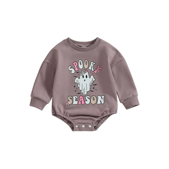 Infant Baby Girls Halloween Clothes Ghost Letter Long Sleeve Sweatshirt Romper Bodysuit Fall Holiday Clothes 0-24M