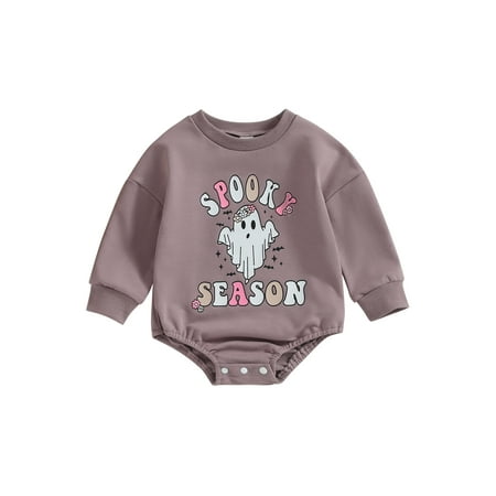 Infant Baby Girls Halloween Clothes Ghost Letter Long Sleeve Sweatshirt Romper Bodysuit Fall Holiday Clothes 0-24M