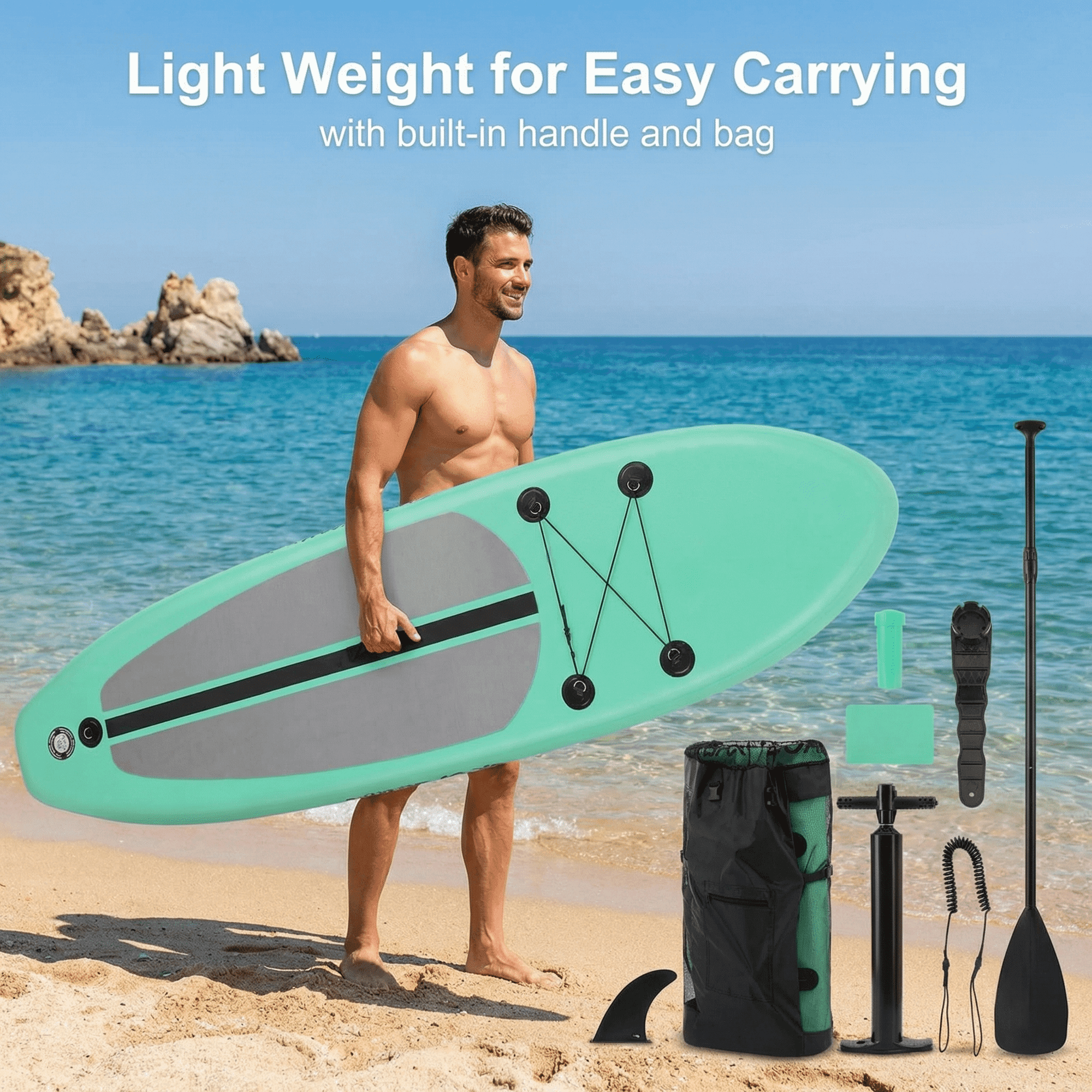 TLSUNNY 12' Inflatable Sup Paddle Board Portable Adjustable Stand Up Fishing Paddle Board Non-Slip