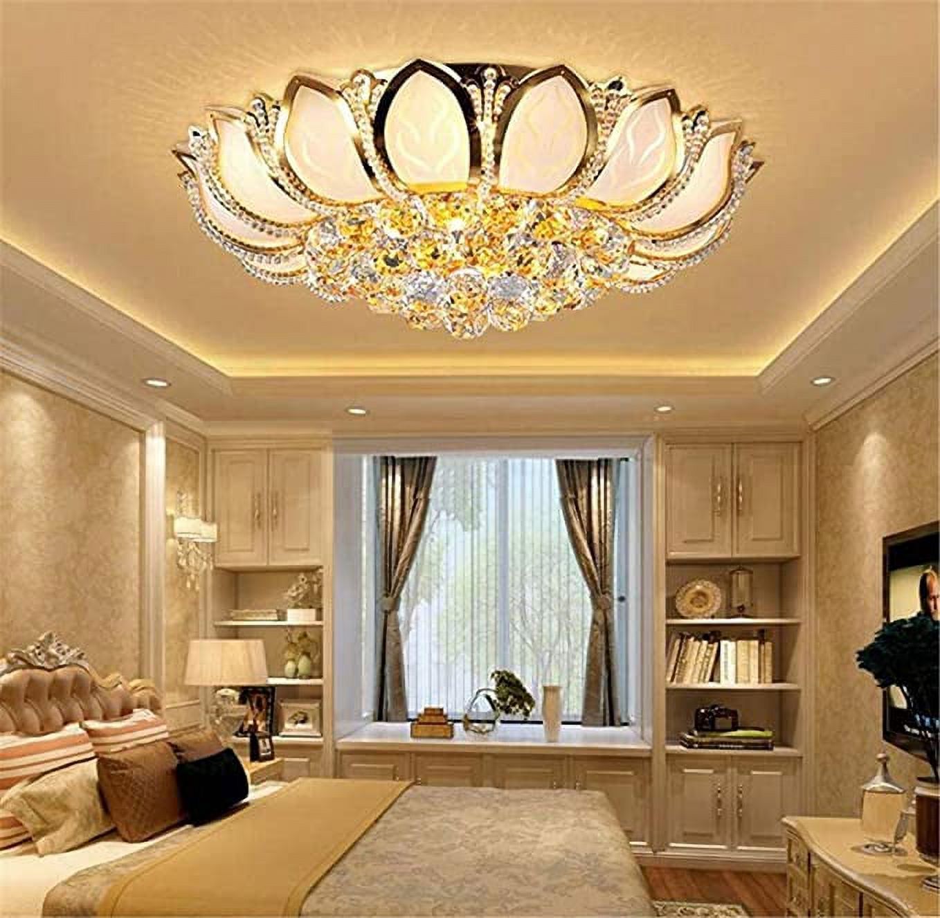 KPIBEST 23.6inch Lotus LED Crystal Large Chanderlier Lights for Living Room,Remote,Luxury Flush Mount Ceiling Light Pendant Lamp Fixture for Livingroom Bedroom