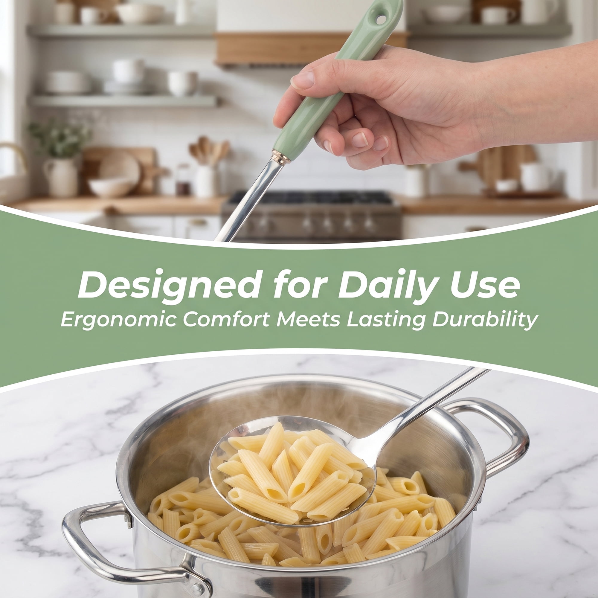 Unique Bargains Color-blocked Kitchen Utensil Set for Home Cooking Green-Silver B 2pcs