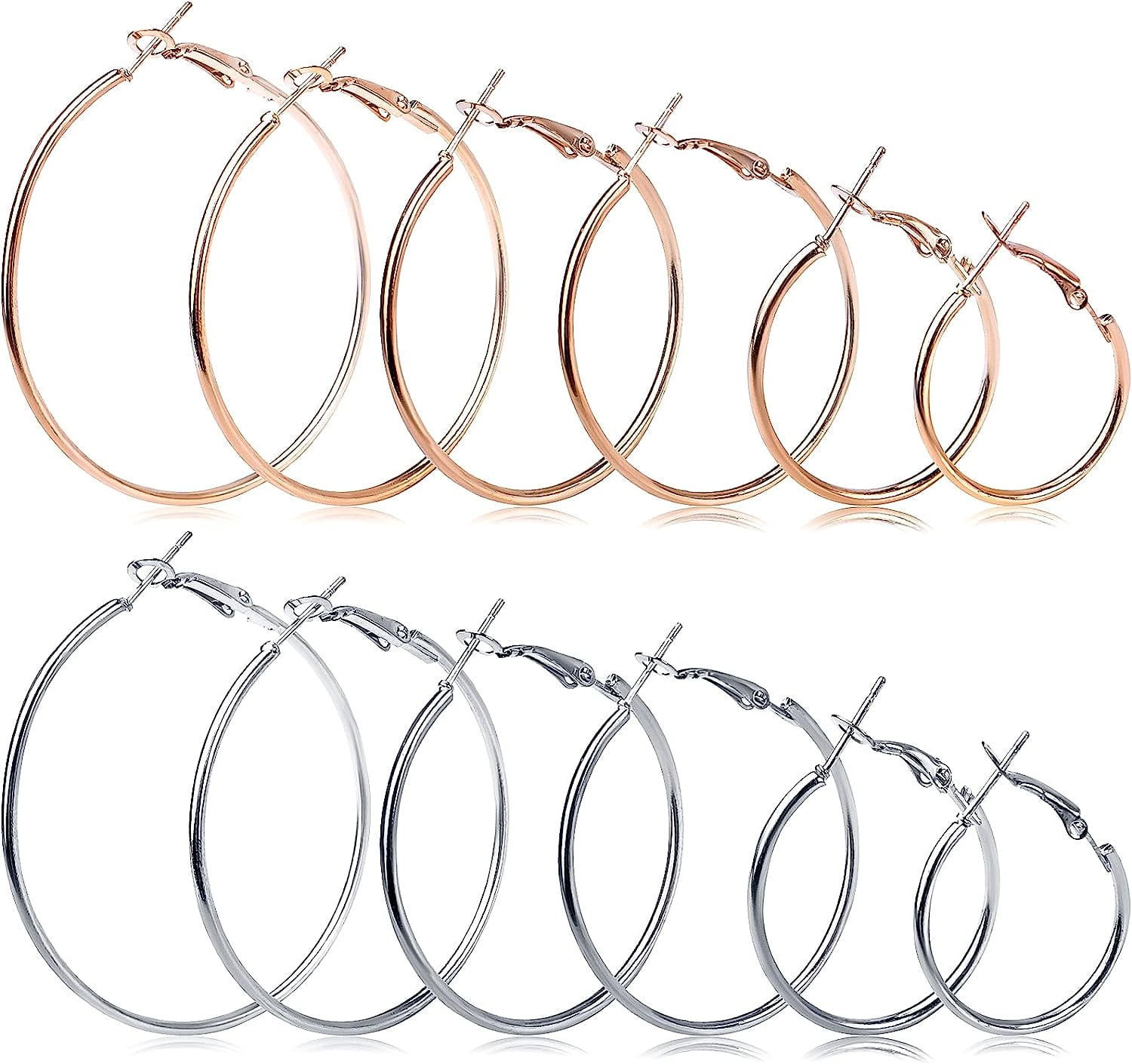 12 Pairs 6 Sizes Beading Earring Hoop Round Earrings Hypoallergenic