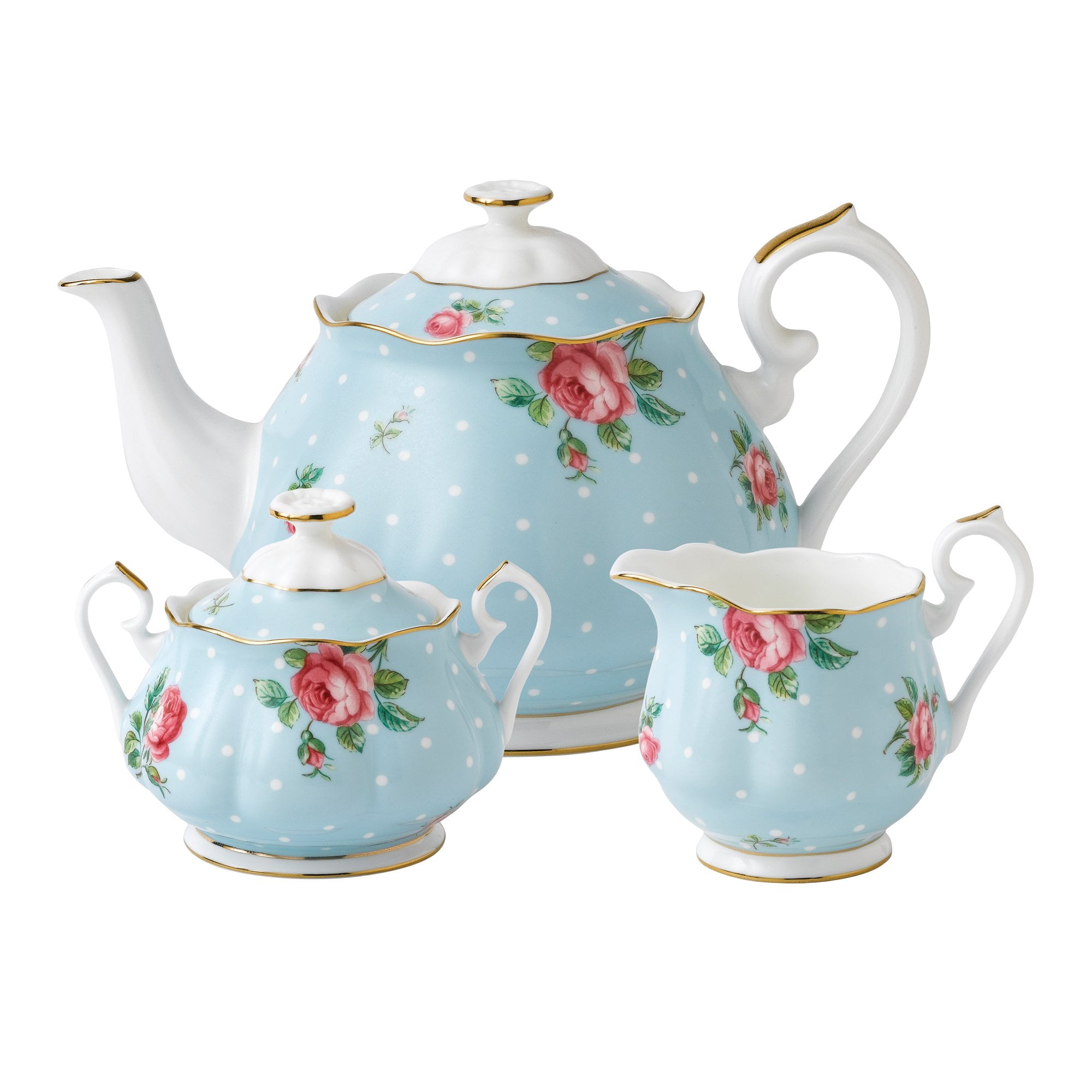 Royal Albert Polka 3 Piece Teapot Sugar Creamer Tea Set Blue Multi Walmart