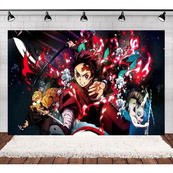 Demon Slayer themed backdrop party decorations, 60×40 inch Demon Slayer decorative backdrop, suitable for boy's birthday party photography background