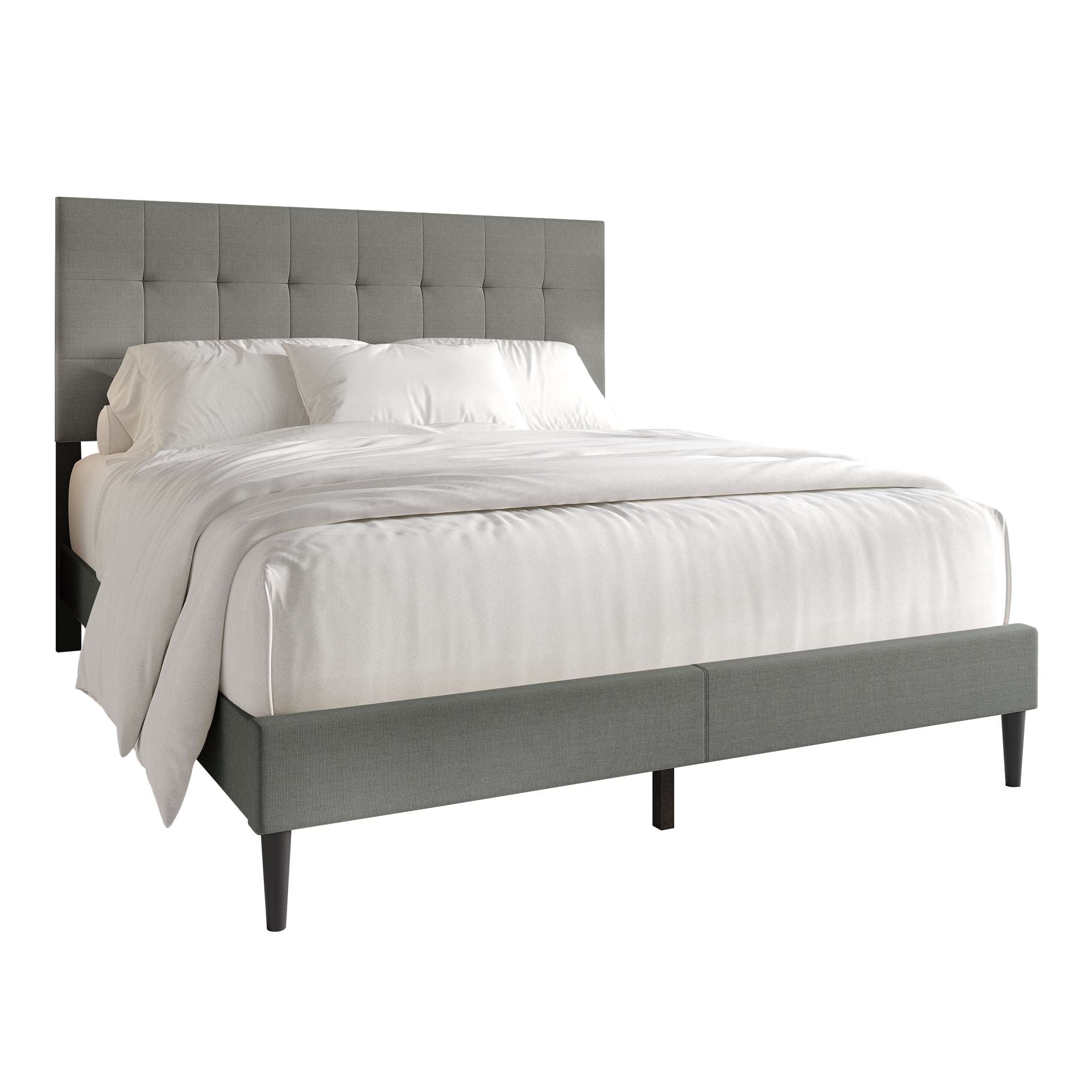 Castle Place Classic Linen Upholstered Full Platform Bed, Light Grey