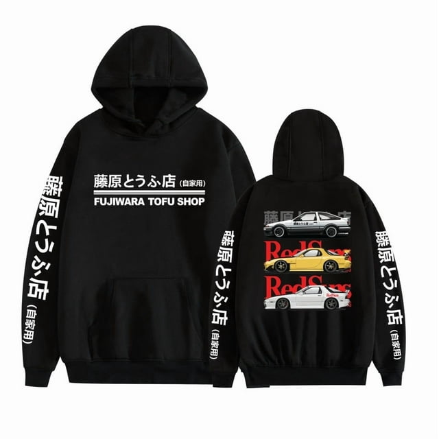 Initial D Automobile Culture Anime Merch Chandail à Capuchon à Poche Impression Unisexe,2TG,Noir