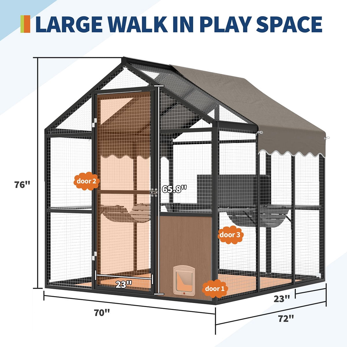 Aluminum Walk-In Large Outdoor Cat Enclosure,Large Outdoor Catio for Multiple Cats,Outside Cattery with Weatherproof Roof with Channels,Side Door,UV Proof Cover,Huge Condo,Platform(ship in 2 boxes)
