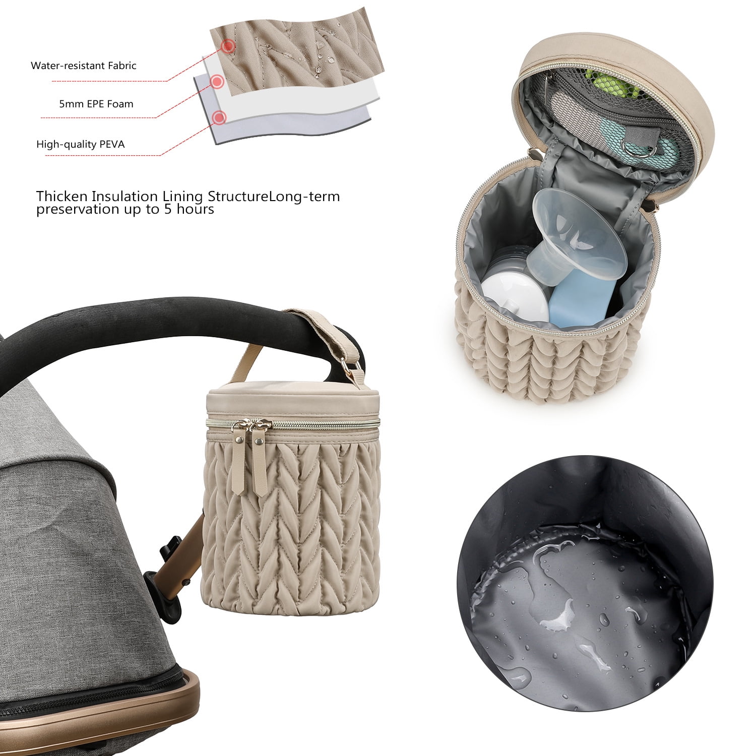 Insulated Baby Bottle Bag, 5.5"×7.48" Breastmilk Cooler Bag with Food-Grade PEVA Lining, Waterproof 300D Polyester Milk Bottle Tote for Nursing Mom, Multi-Use Insulated Lunch Bag for Work/Picnic/Camp